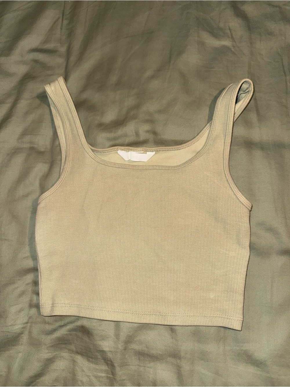 H&M Beige Ribbed Square-Neck Crop Tank